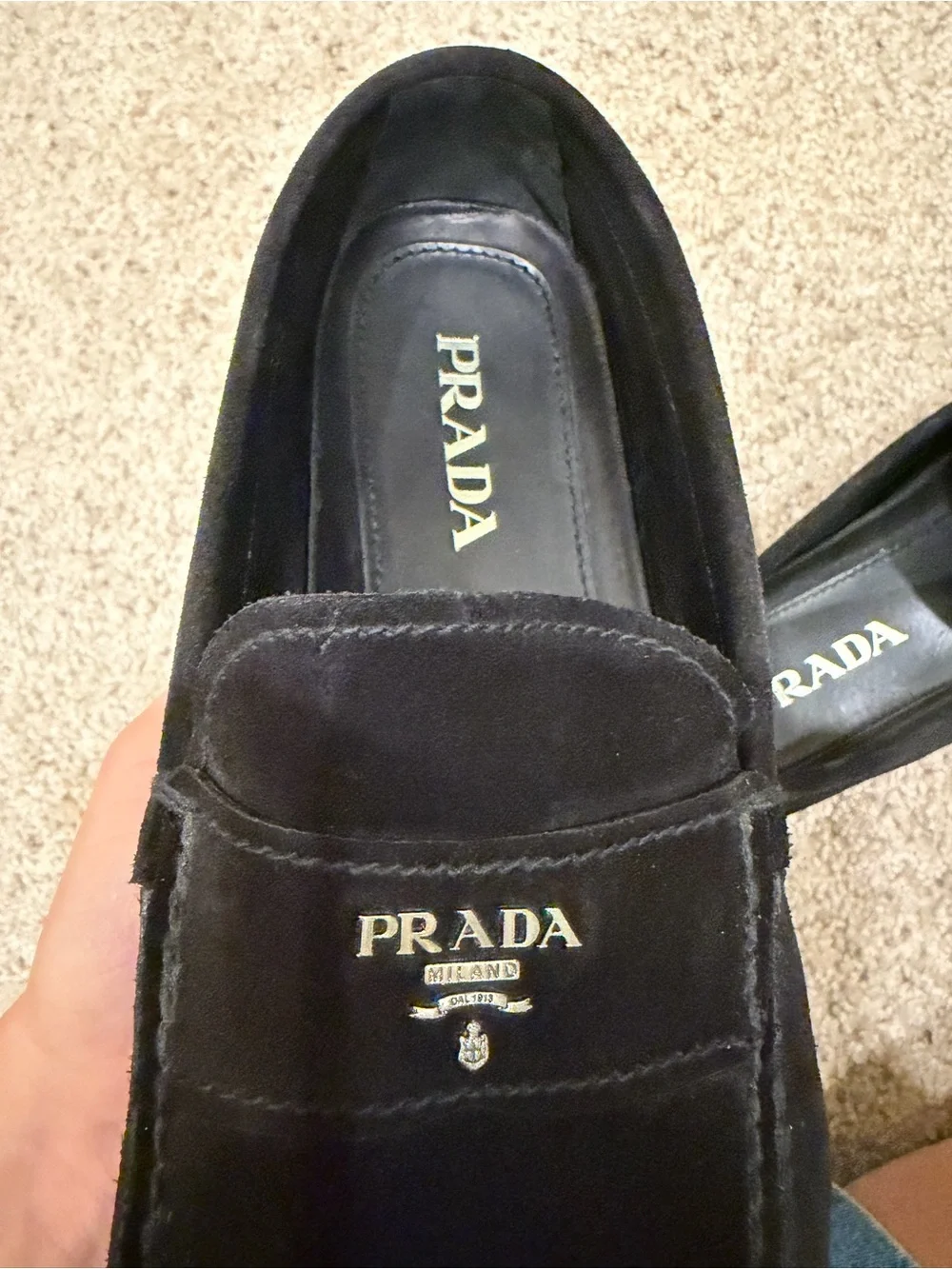 Prada Black Suede Men's Penny Loafers